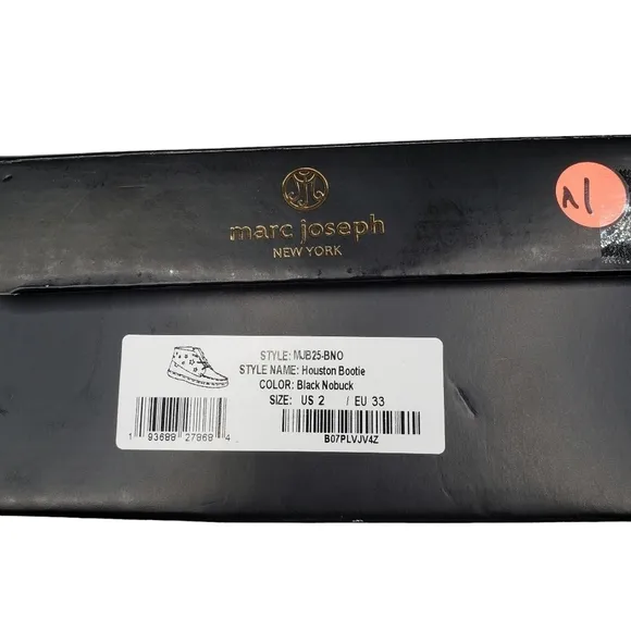 Marc Joseph | NIB Houston Bootie Black Nobuck Leather Lace Up Boots Boy's 2