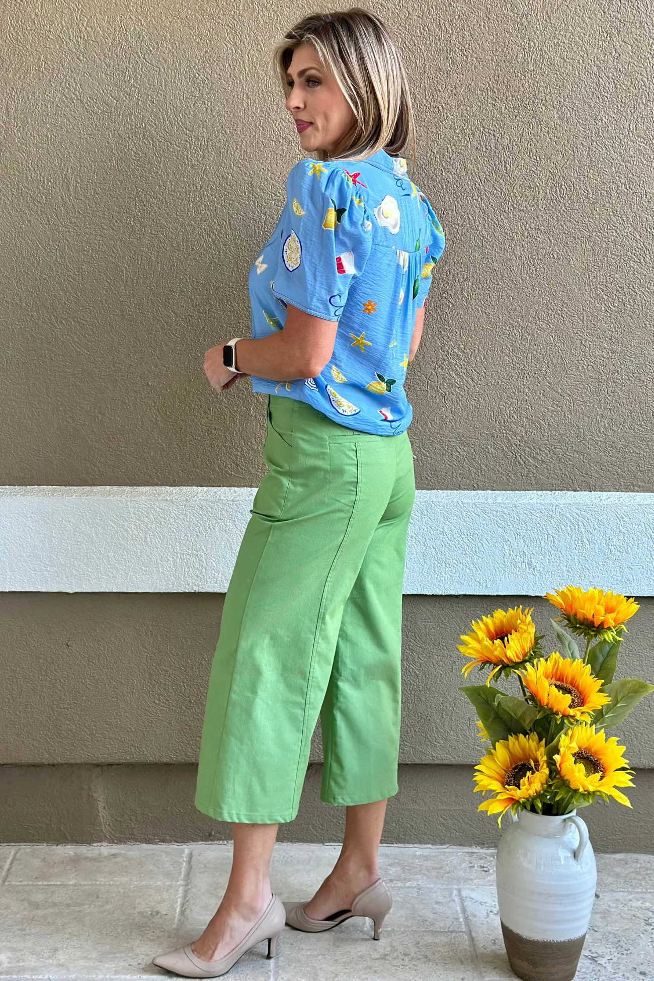 Meadow Breeze Wide-Leg Pants in Apple Green