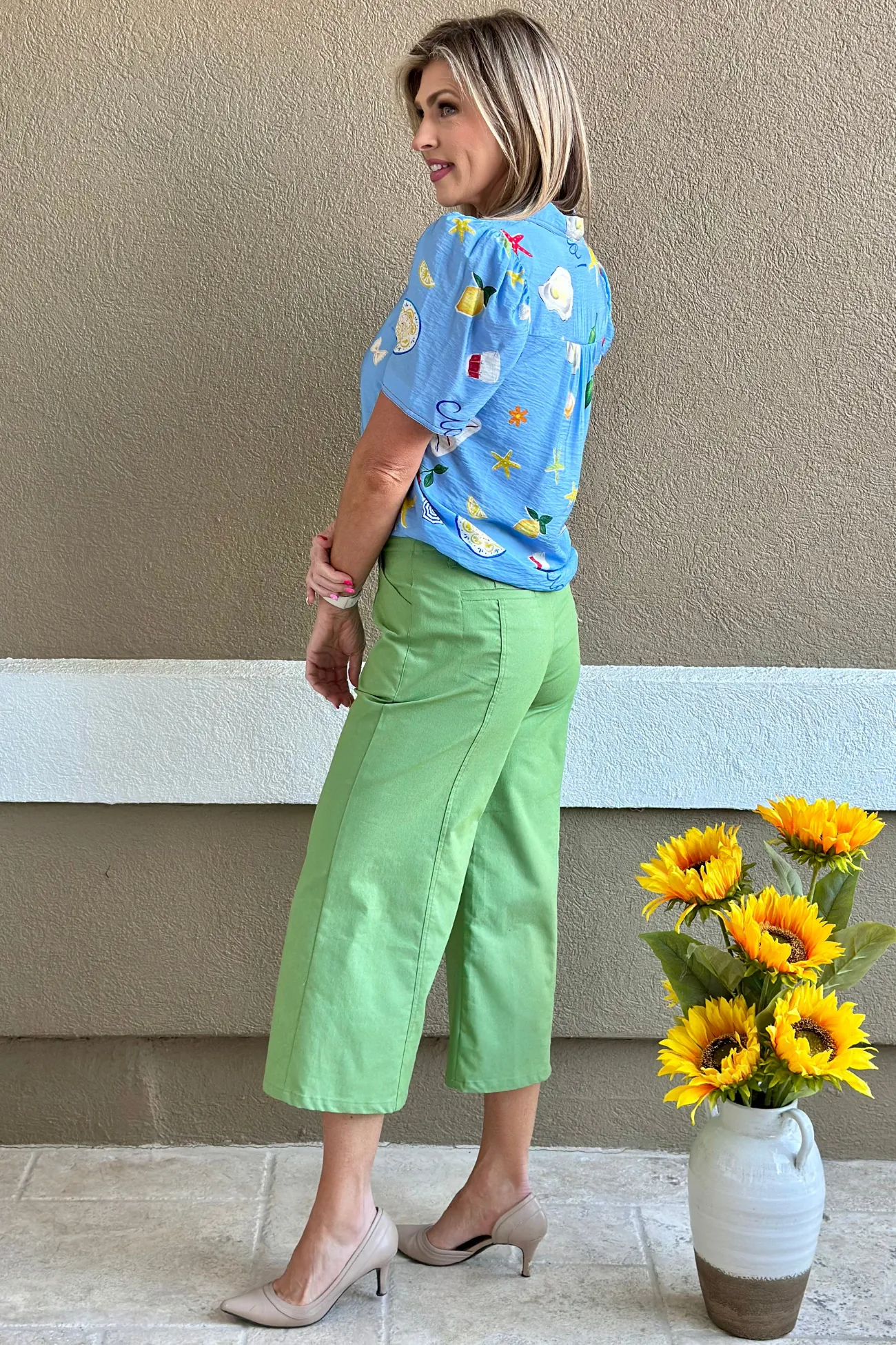 Meadow Breeze Wide-Leg Pants in Apple Green