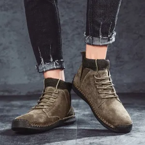 Men Ankle Boots Breathable Synthetic Suede Non-Slip Front Lace-Up