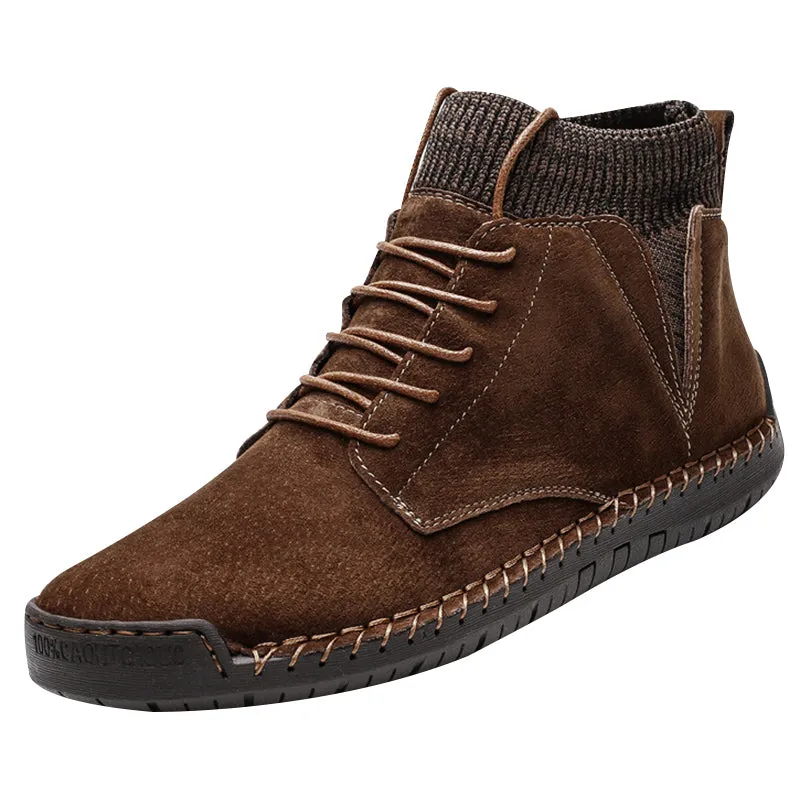 Men Ankle Boots Breathable Synthetic Suede Non-Slip Front Lace-Up