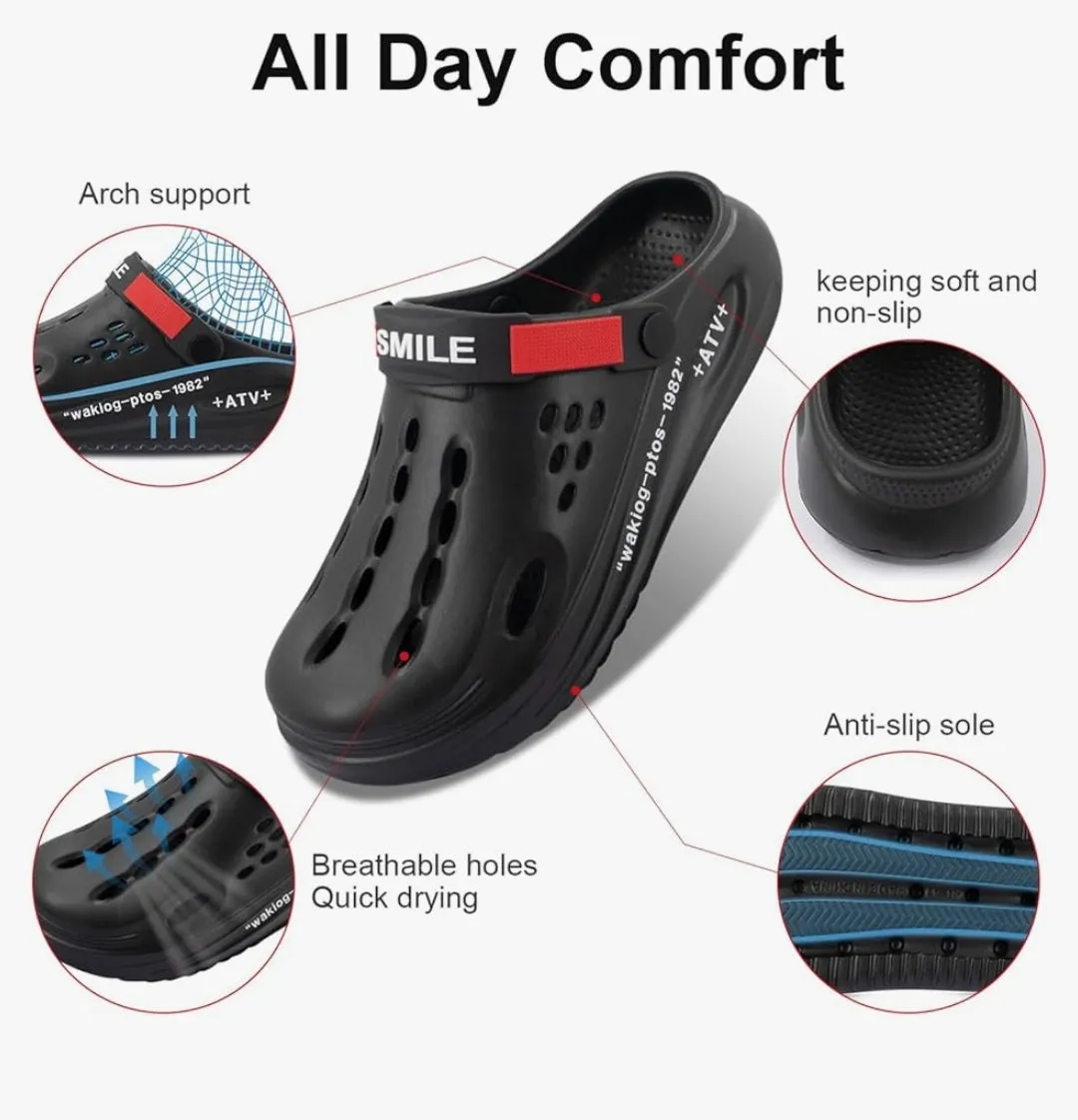 Mens Comfort Clogs | Cushioned Slip-on Walking Sandals | Versatile for Outdoor, Beach & Garden Use