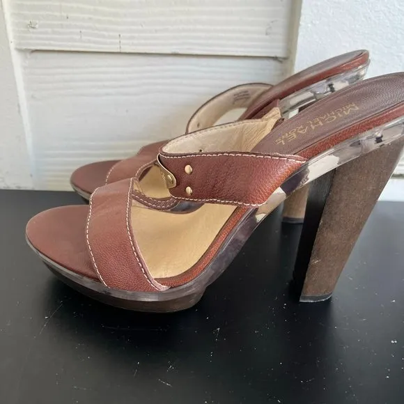 Michael Kors Women's Brown Block Platform Sandals Heels Size 9