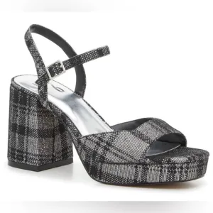 Mix No. 6 Halia Sandal, Grey/Black Plaid, women’s size 8M