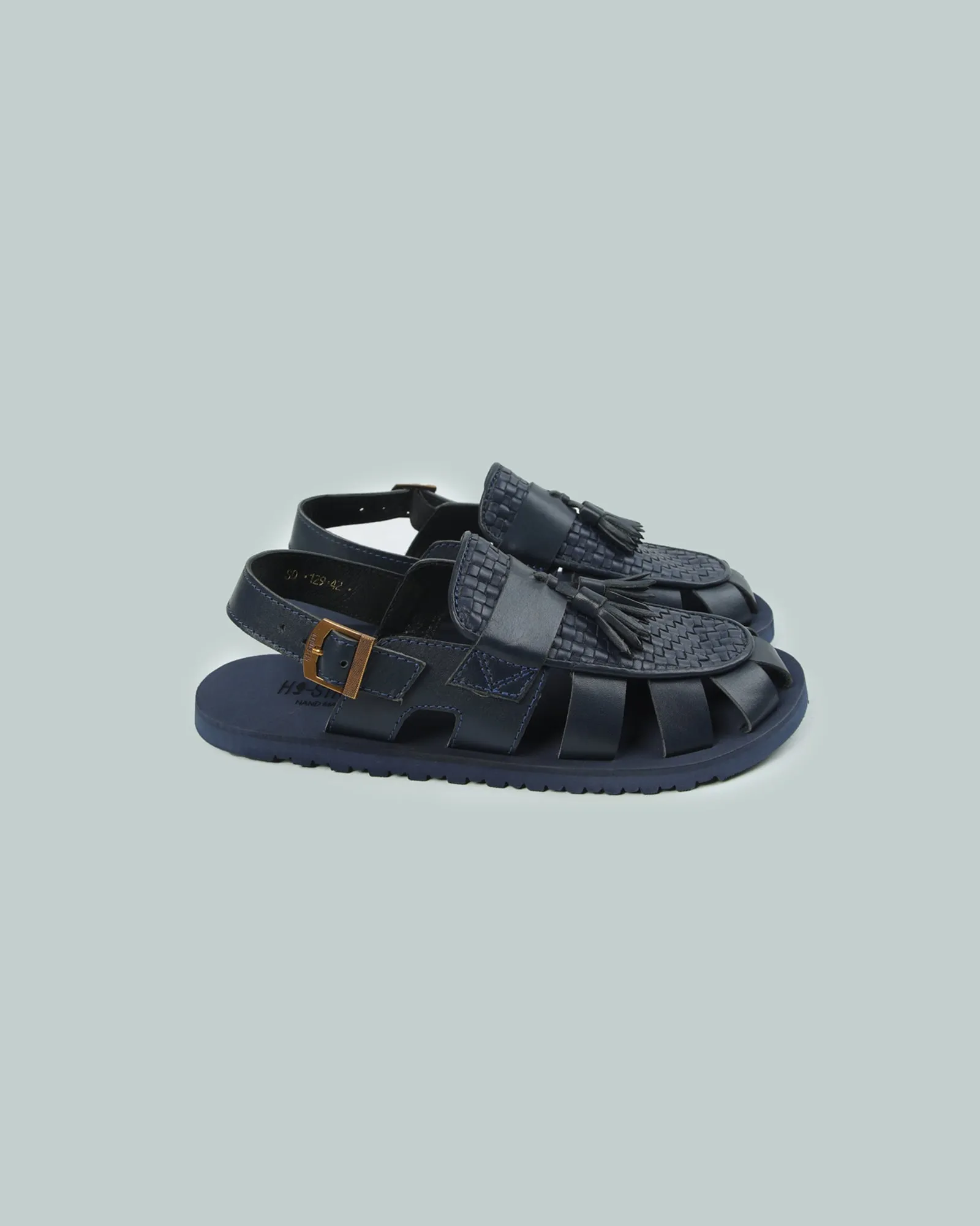 Navy Leather Tassel Sandal