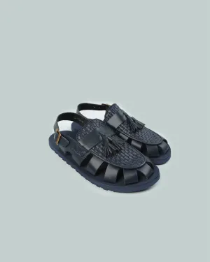 Navy Leather Tassel Sandal