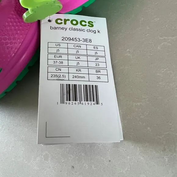 NEW CROCS Classic Barney Clogs Sz 5 Big Kids 7 Women Rare Limited Edition