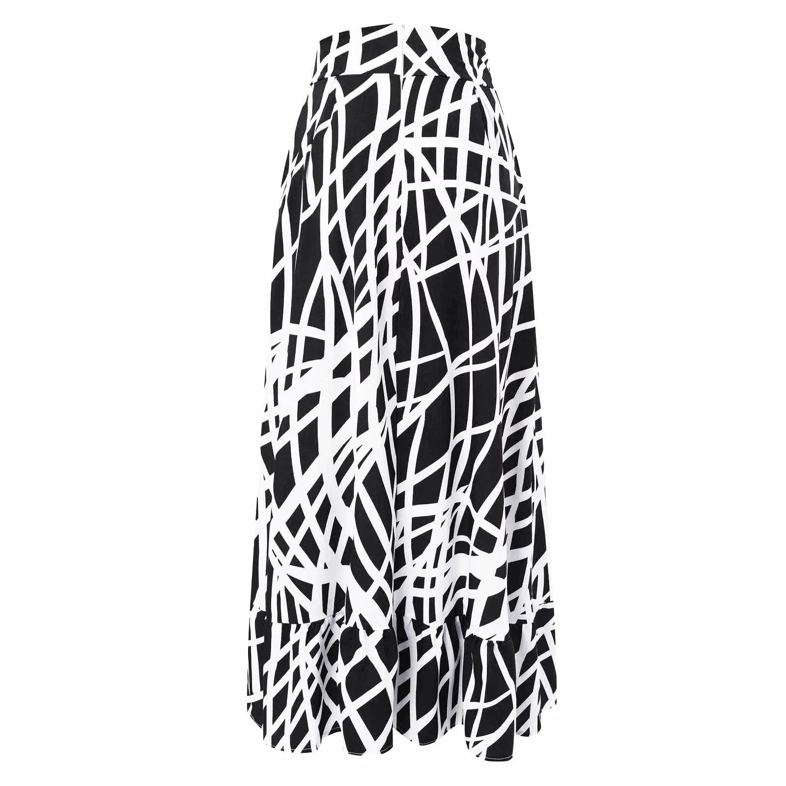 NEW EHQJNJ 2 Piece Black & White Maxi Skirt & Crop Peasant top Temperament Elegant Print Trendy Long, Sz S