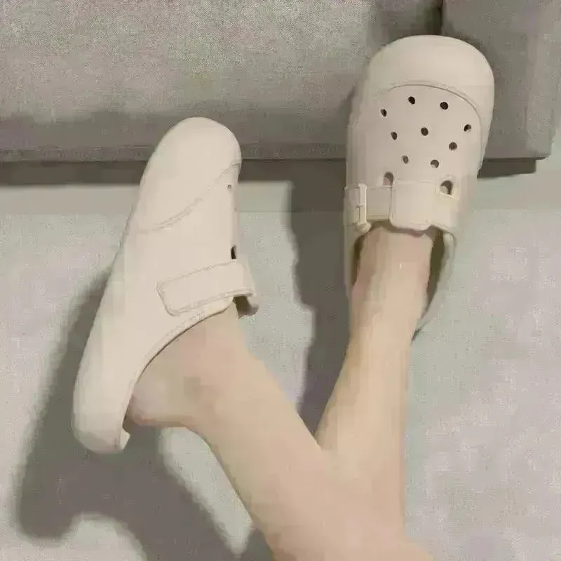 New Hole Shoes Summer Buckle Baotou Slippers Outerdoor Garden Clogs Shoes Indoor Non-Slip Floor Home Slipper