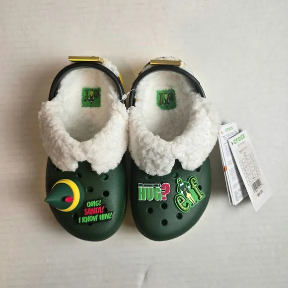 NWT Buddy the Elf X Crocs Size C12 Classic Clogs Faux Fur 209377-7C1 Christmas