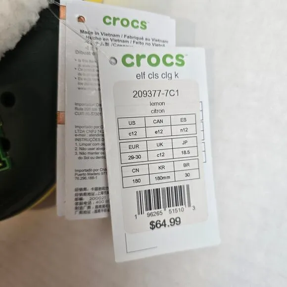 NWT Buddy the Elf X Crocs Size C12 Classic Clogs Faux Fur 209377-7C1 Christmas