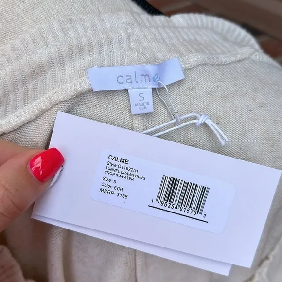 NWT Calme by Johnny Was Tunnel Drawstring Cropped Sweater in Ecru