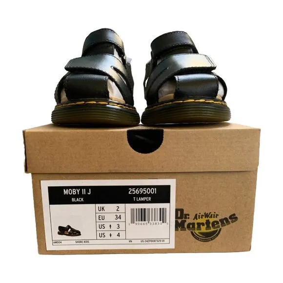 NWT DR. MARTENS Kids Black Junior Moby II Leather Velcro Sandals Sz 4