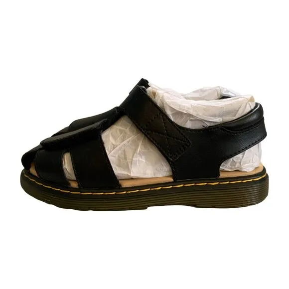 NWT DR. MARTENS Kids Black Junior Moby II Leather Velcro Sandals Sz 4