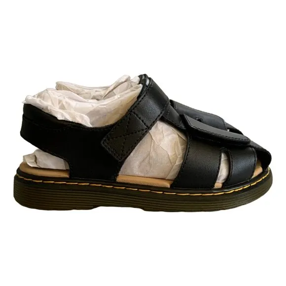 NWT DR. MARTENS Kids Black Junior Moby II Leather Velcro Sandals Sz 4