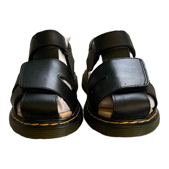 NWT DR. MARTENS Kids Black Junior Moby II Leather Velcro Sandals Sz 4