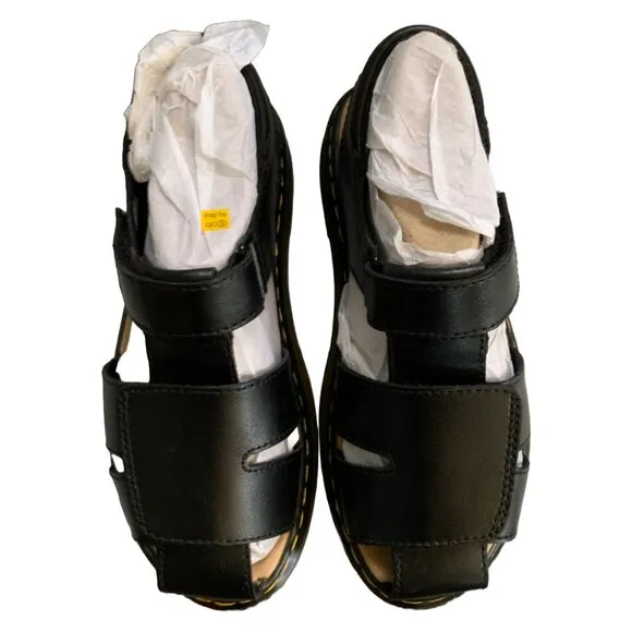 NWT DR. MARTENS Kids Black Junior Moby II Leather Velcro Sandals Sz 4
