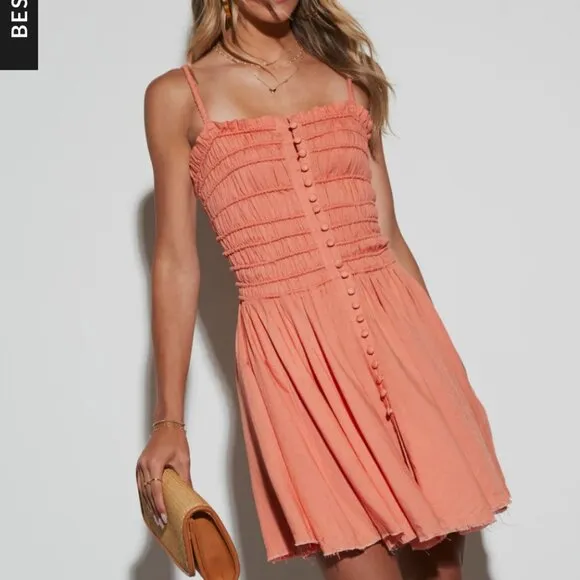 NWT VICI Vintage Havana Rosetta Smocked Frayed Hem Mini Cowgirl Festival Dress
