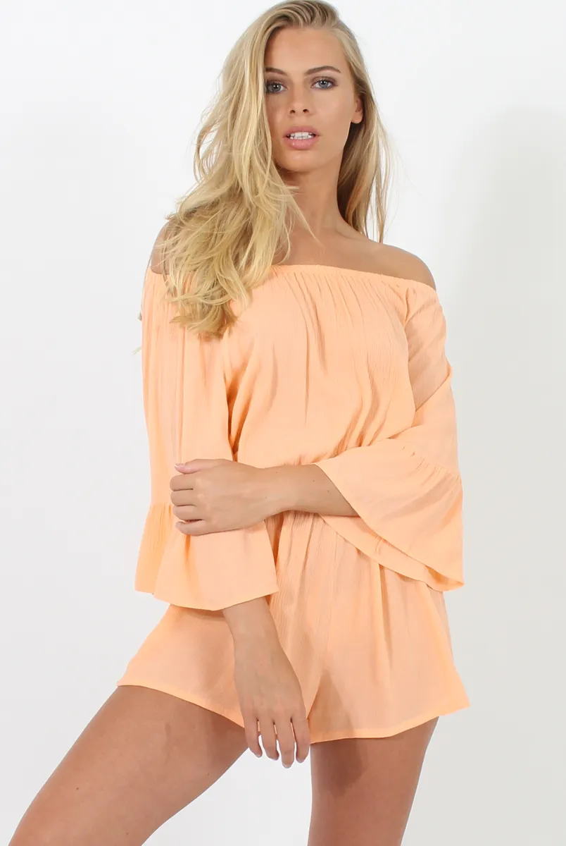 Peach Off The Shoulder Playsuit - Roma