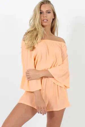 Peach Off The Shoulder Playsuit - Roma