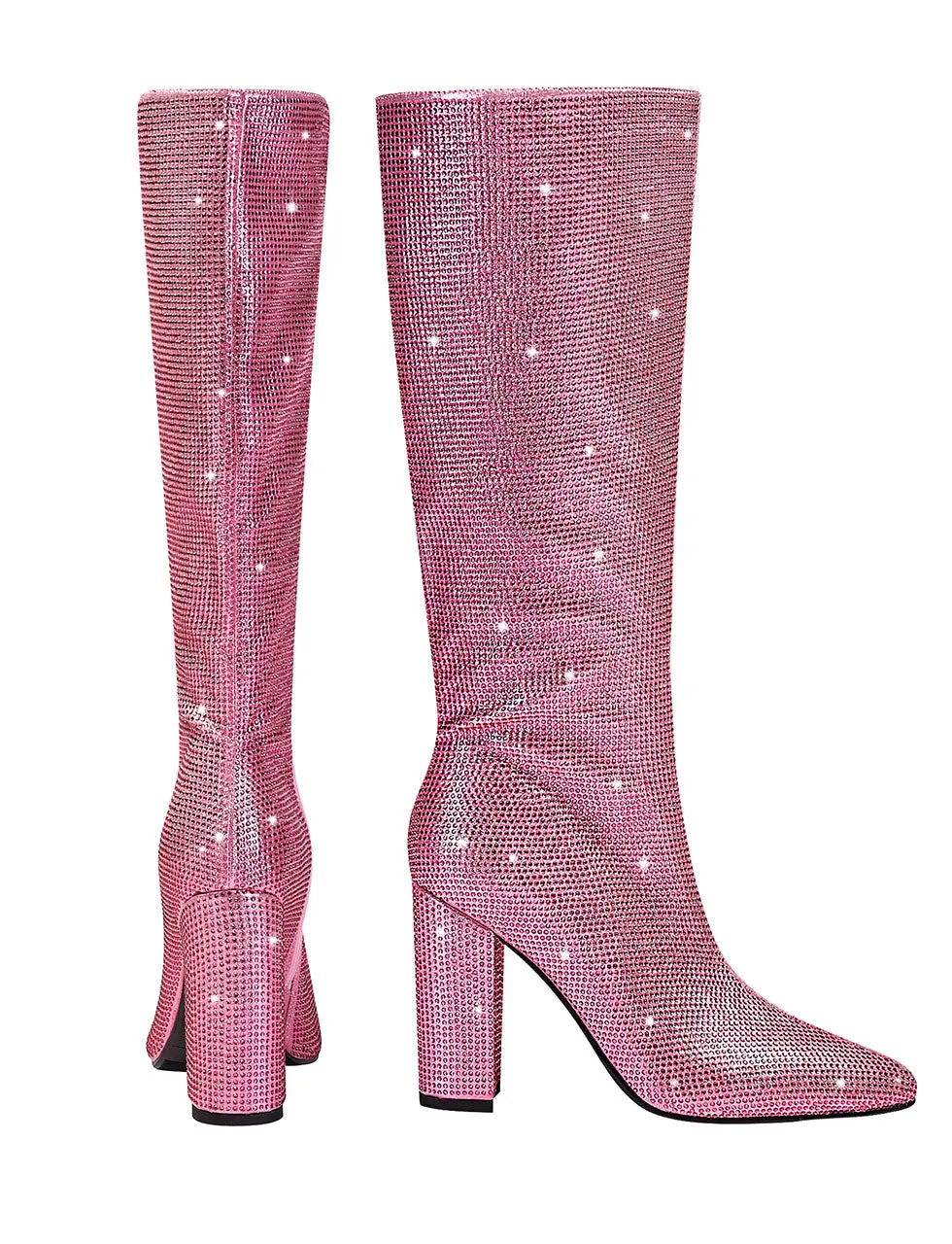 Pink High Heel Pointed Toes Luxury Bling Rhinestone Boots Shoes