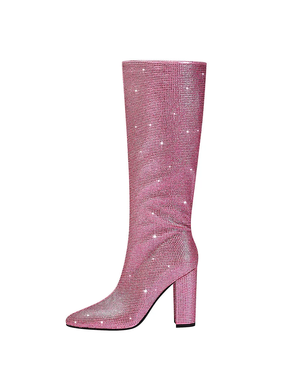 Pink High Heel Pointed Toes Luxury Bling Rhinestone Boots Shoes