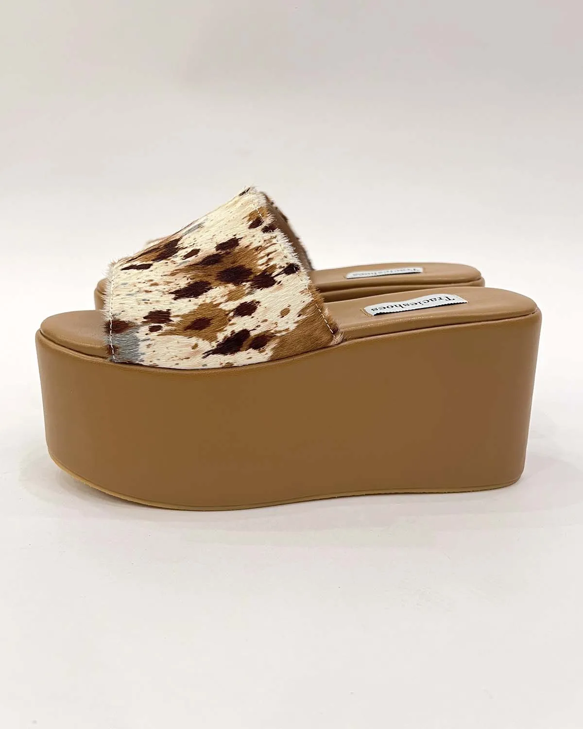 Pony hair thick platform slides women slippers