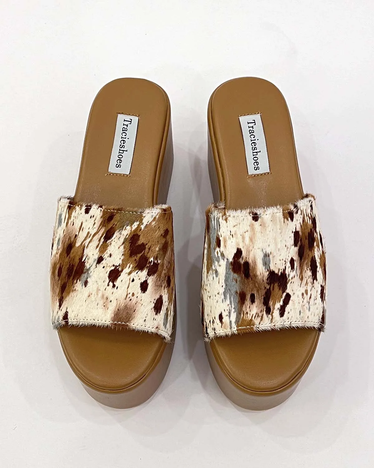 Pony hair thick platform slides women slippers