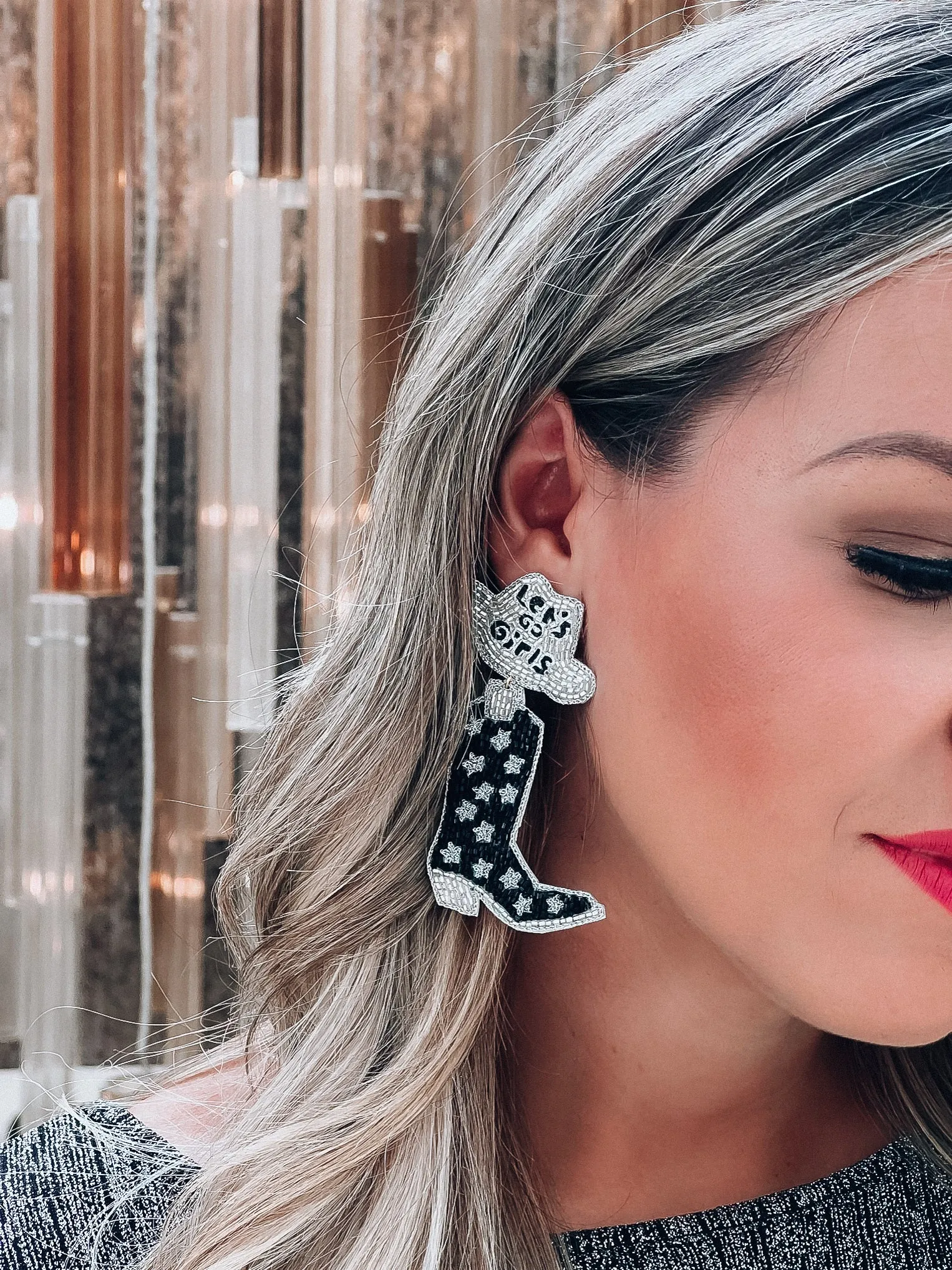 "Let's Go Girls" Cowboy Boot Earrings by Taylor Shaye - Black/Silver