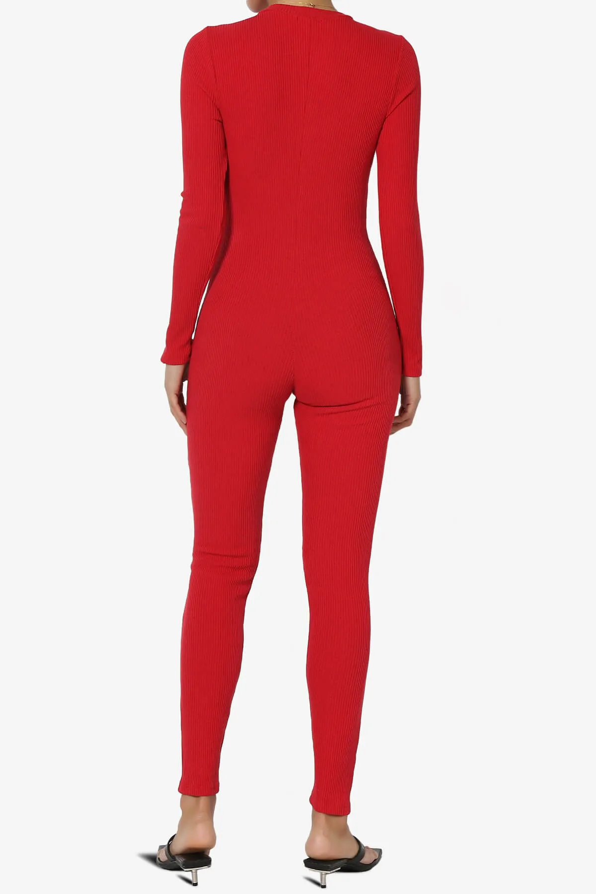 Rebecka Ribbed Zip-Up Long Sleeve Jumpsuit