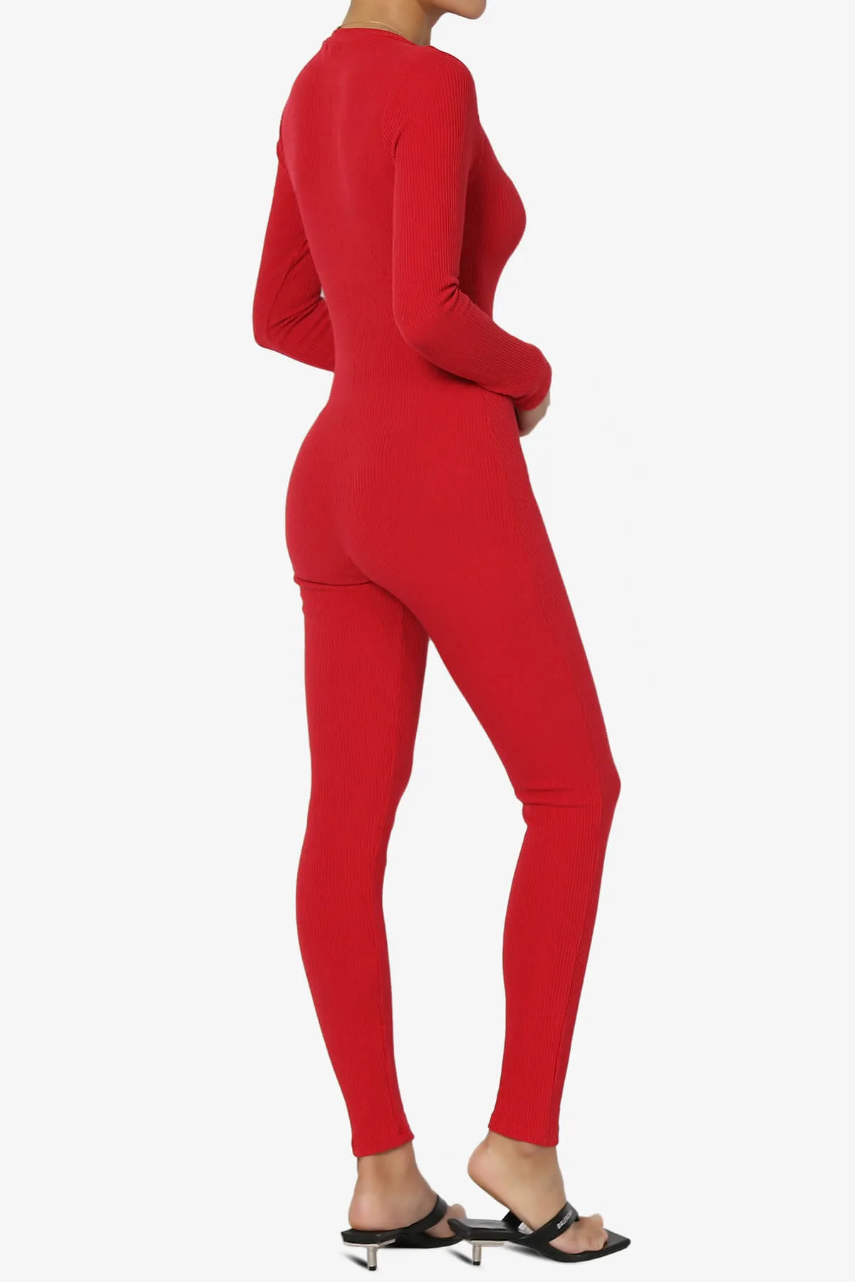 Rebecka Ribbed Zip-Up Long Sleeve Jumpsuit