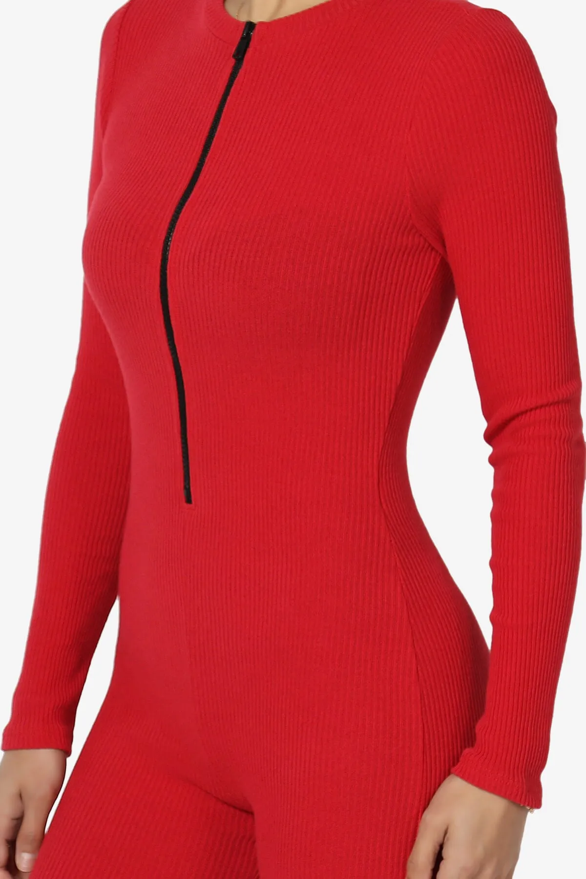 Rebecka Ribbed Zip-Up Long Sleeve Jumpsuit