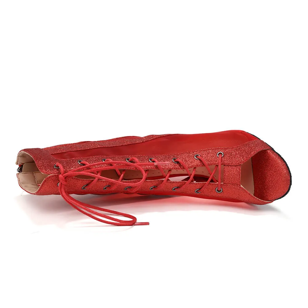 Red Breathable Mesh Jazz Dance Boots