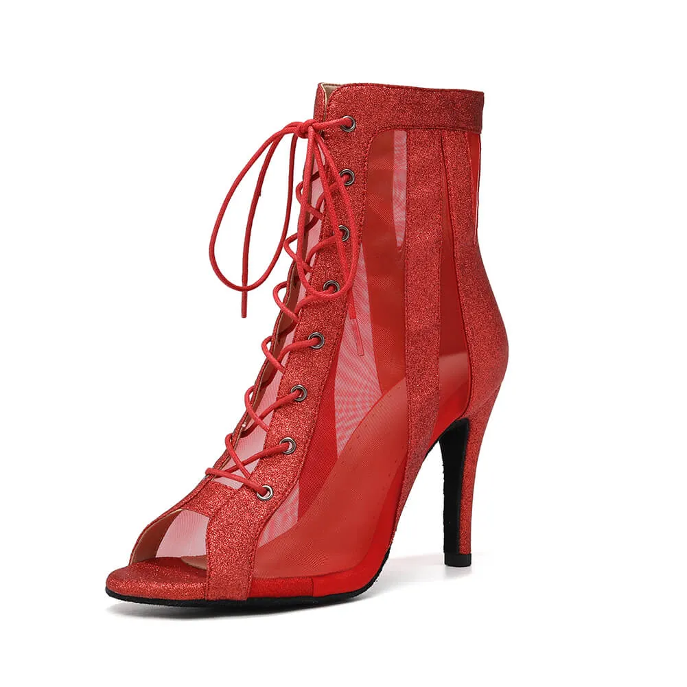 Red Breathable Mesh Jazz Dance Boots