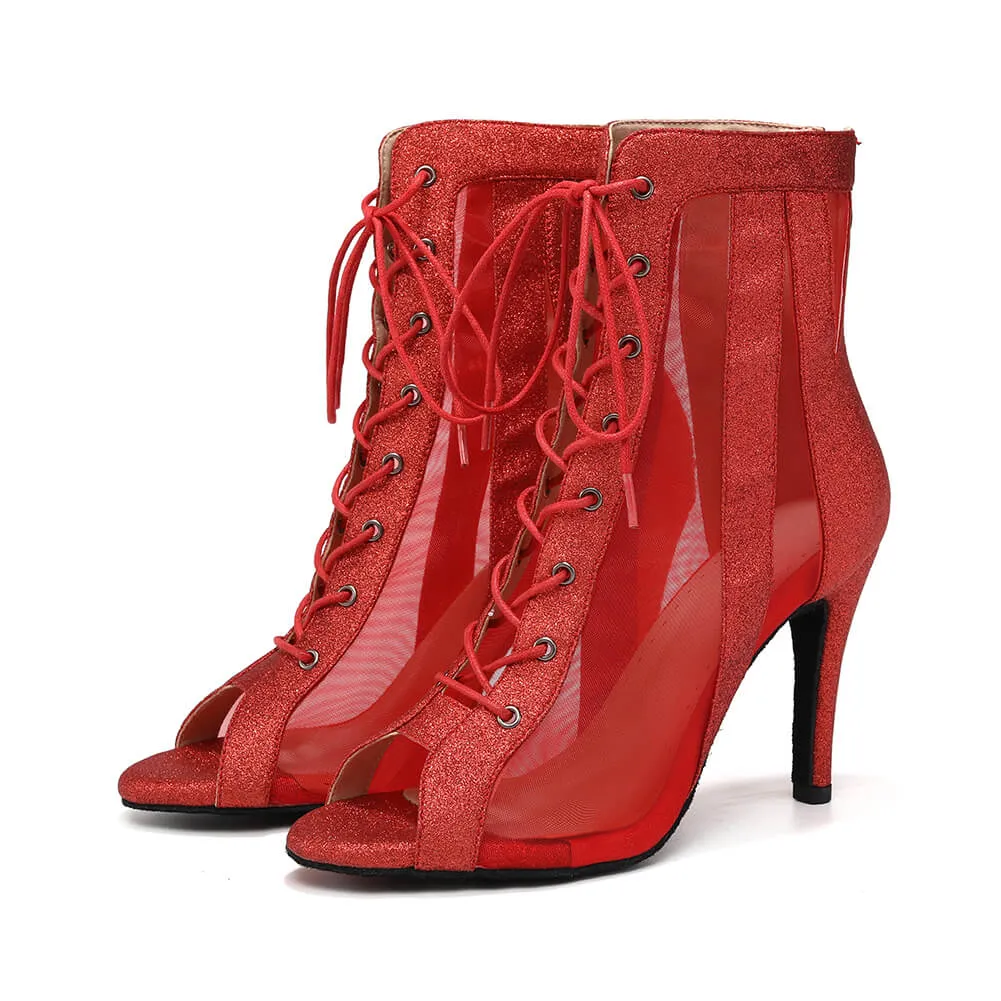 Red Breathable Mesh Jazz Dance Boots