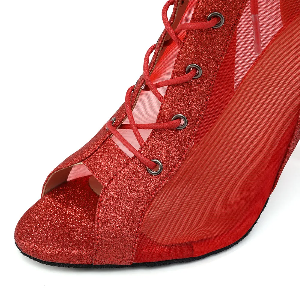 Red Breathable Mesh Jazz Dance Boots