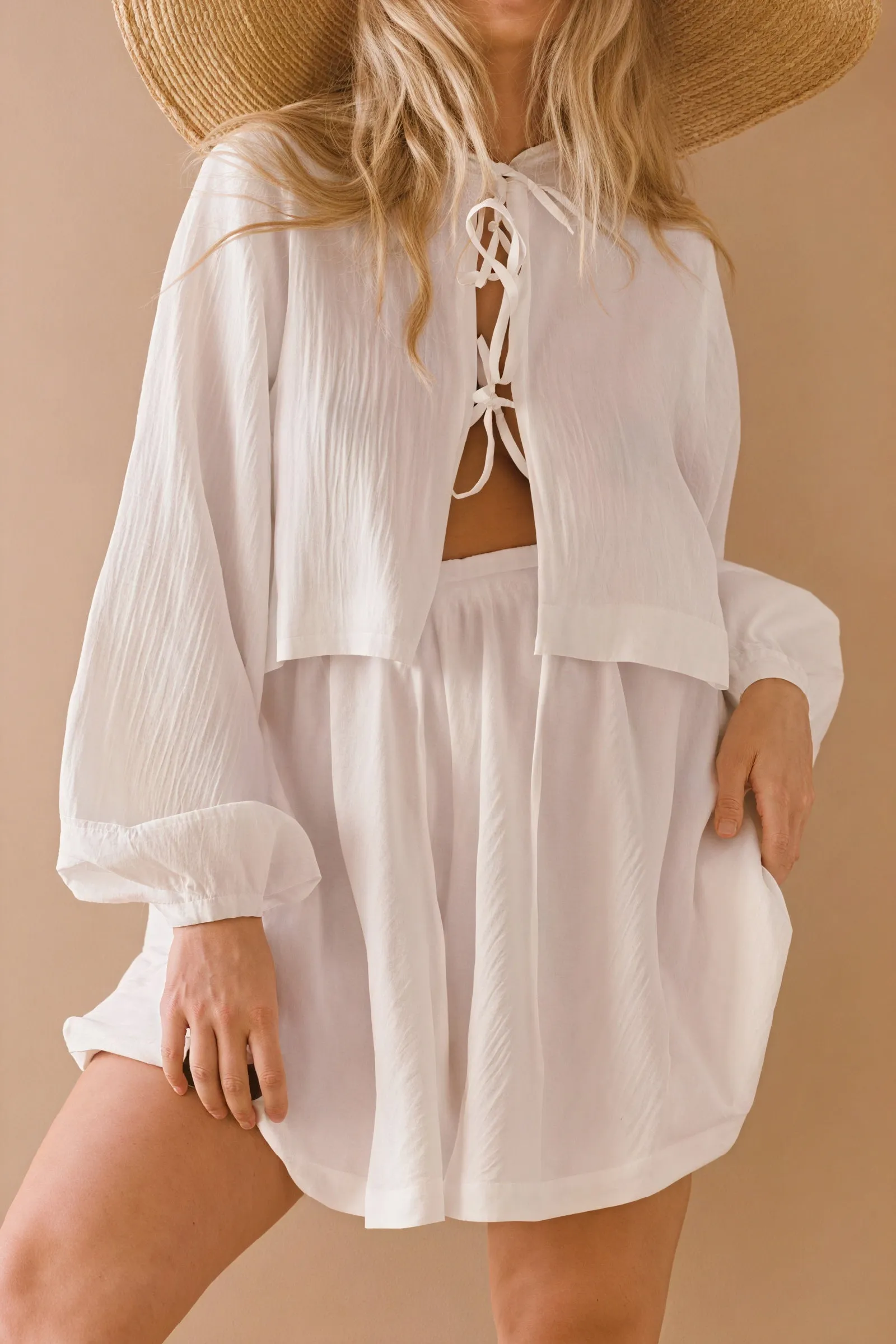 Relaxed Fit Blouse & High-Waisted Shorts Set