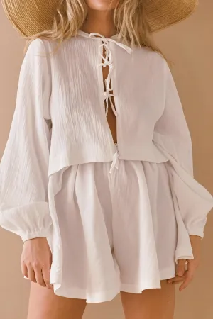 Relaxed Fit Blouse & High-Waisted Shorts Set