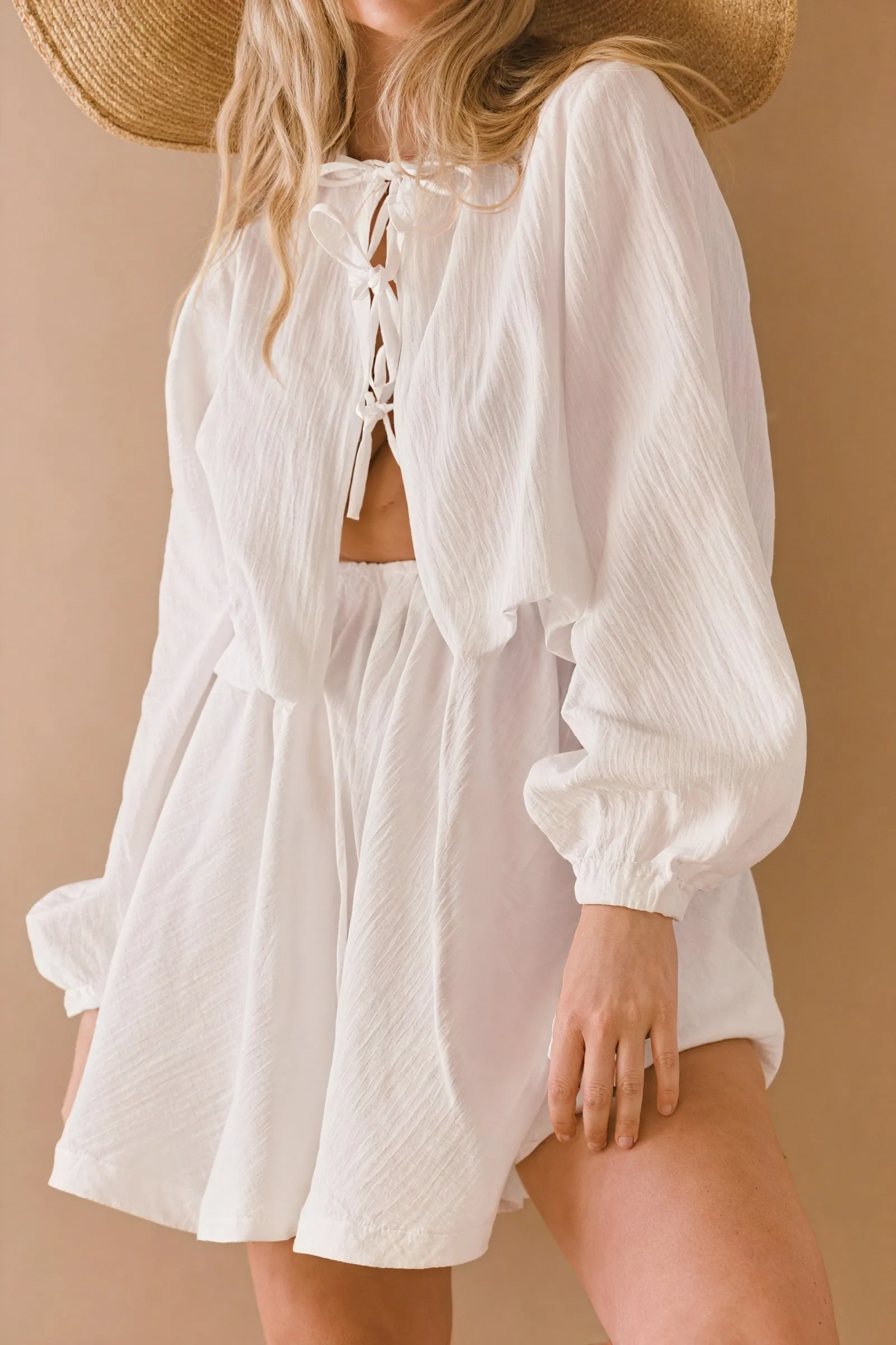 Relaxed Fit Blouse & High-Waisted Shorts Set