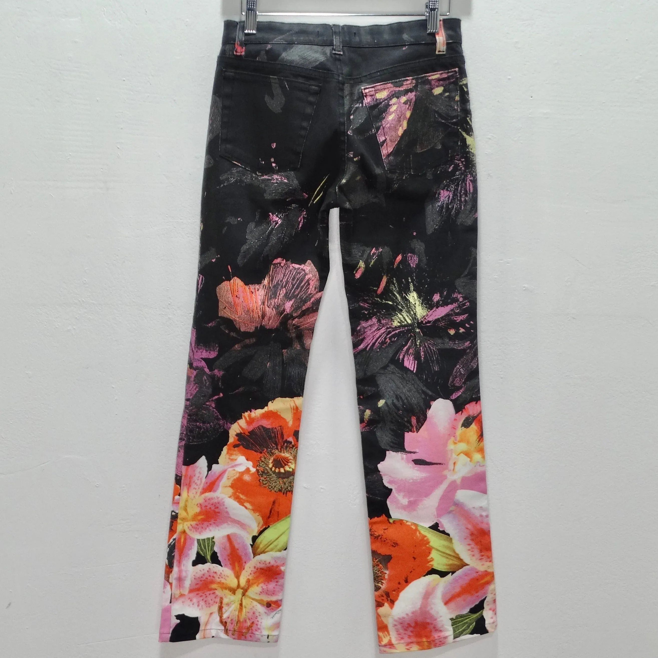 Roberto Cavalli 90s Black Floral Denim Jeans