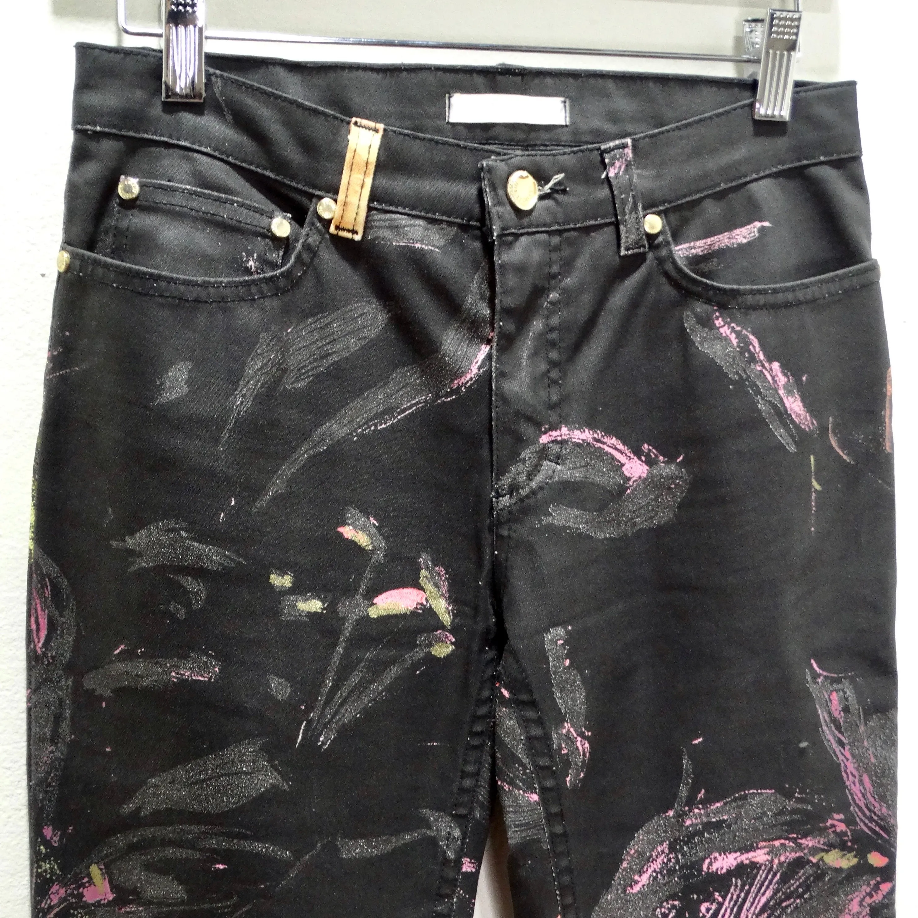 Roberto Cavalli 90s Black Floral Denim Jeans