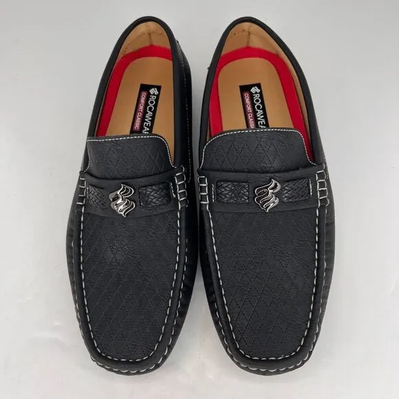 Rocawear Mens Laker Black Faux Leather Comfort Classics Slip On Size 10 Loafers