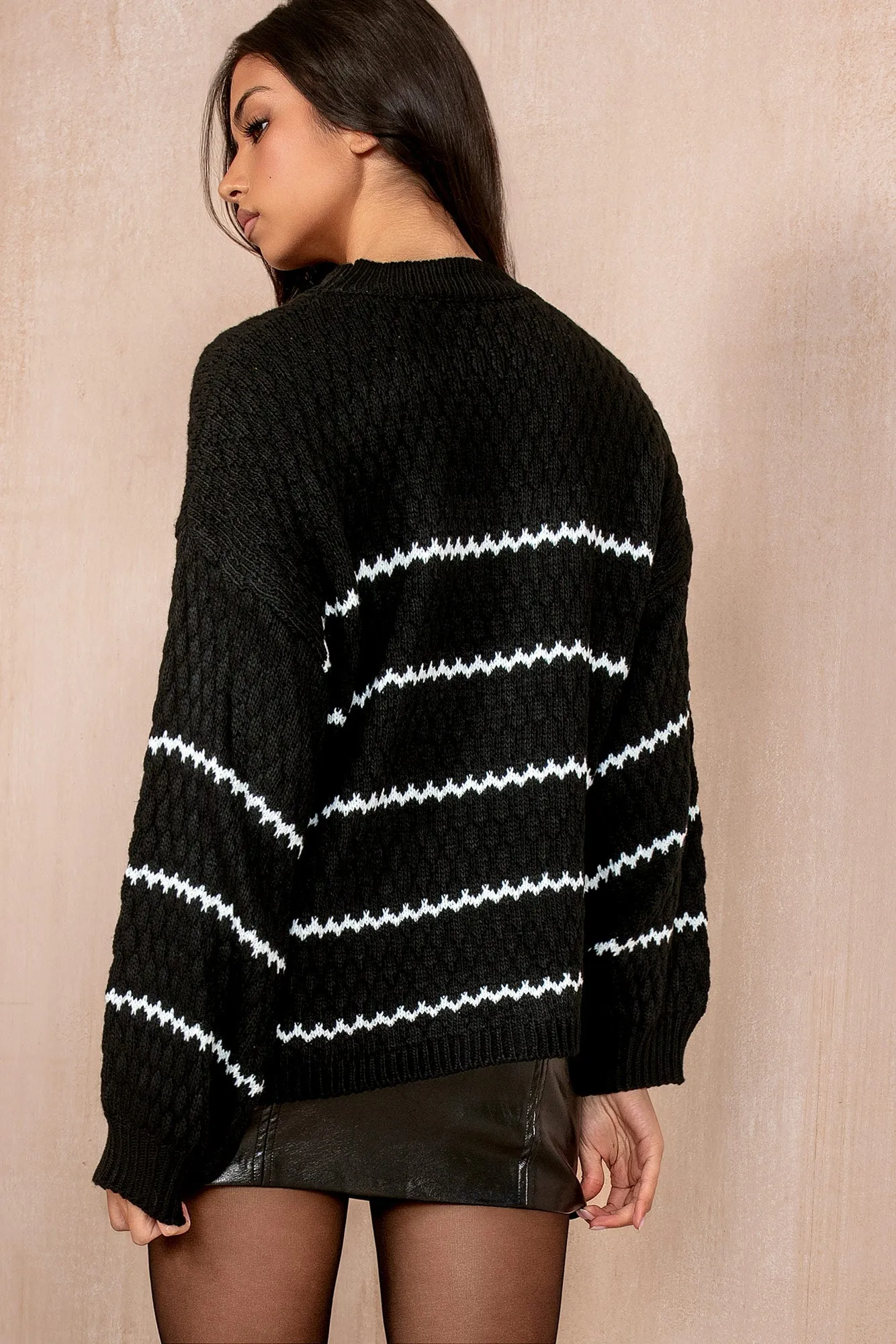 Ryleigh Black Knit Print Jumper
