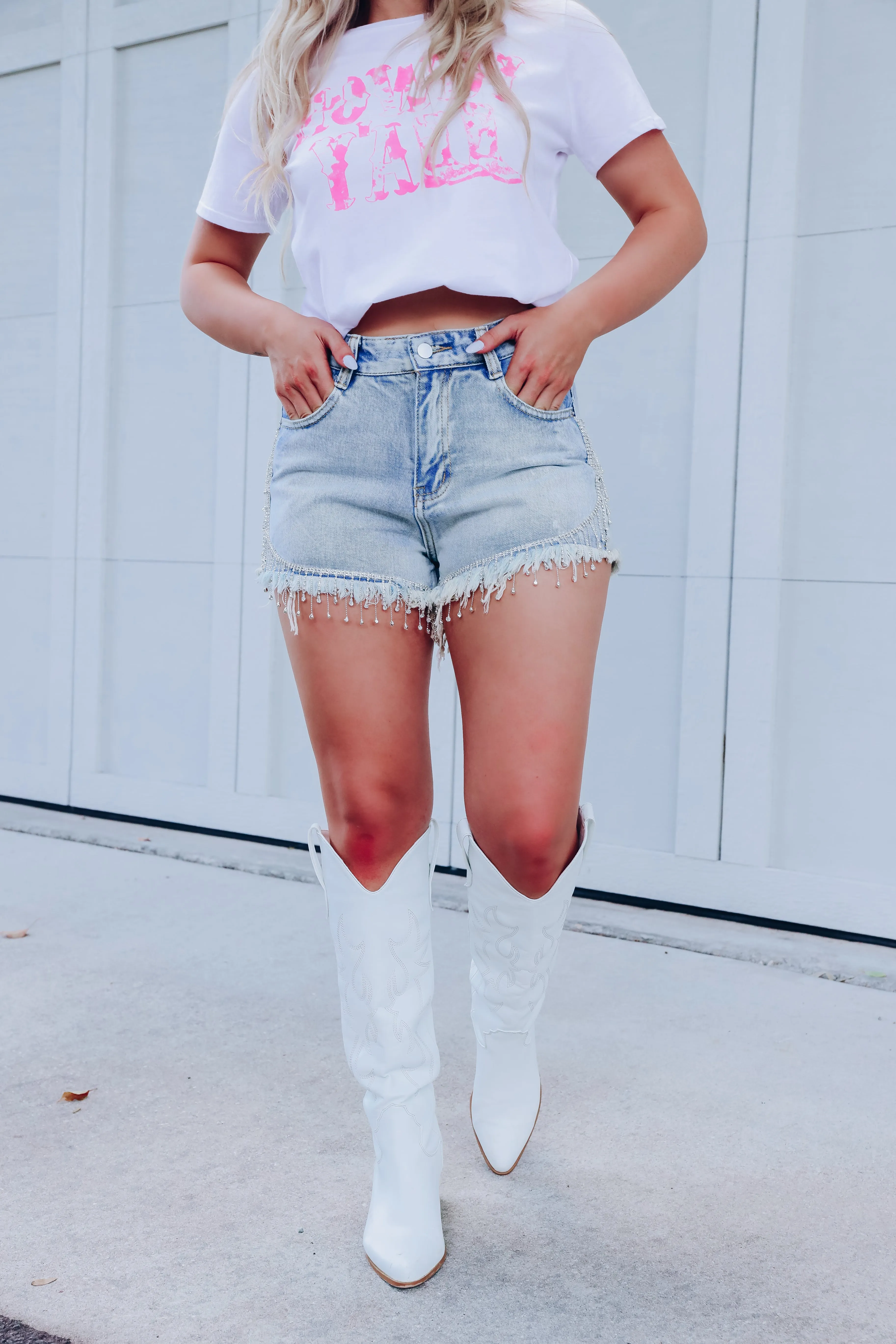Sassy Girl Rhinestone Denim Shorts