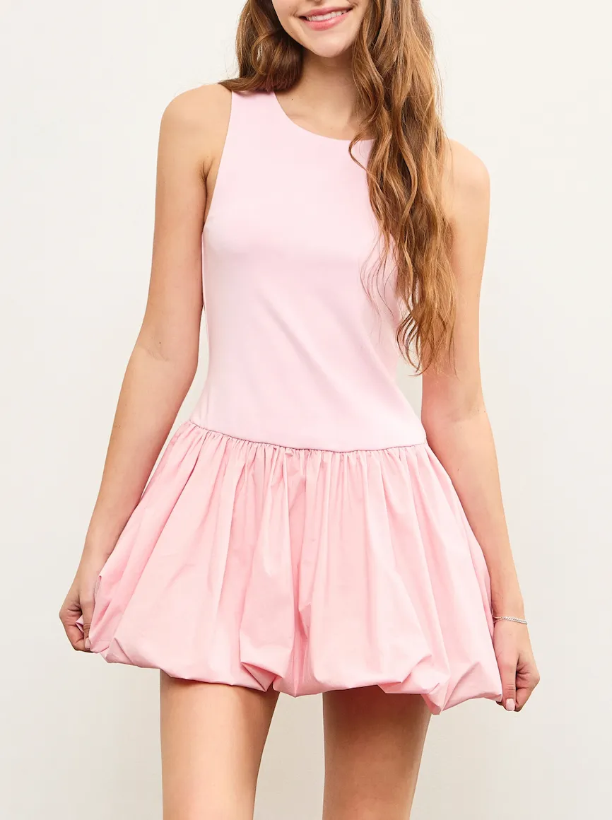 Sleeveless Crew Neck Balloon Hem Mini Dress