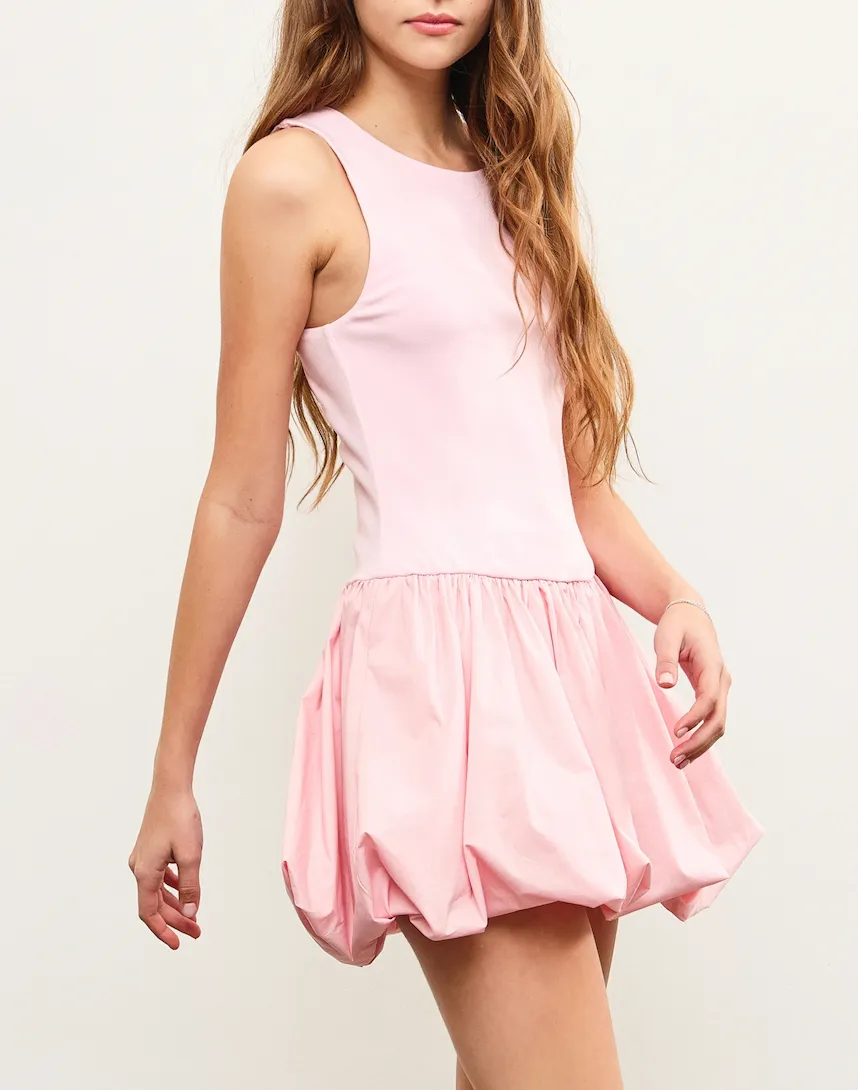 Sleeveless Crew Neck Balloon Hem Mini Dress