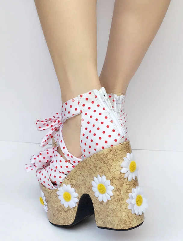 Sweet Lolita Shoes Pink Bow Platform Polka Dot Lolita Sandals