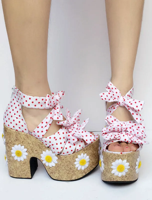 Sweet Lolita Shoes Pink Bow Platform Polka Dot Lolita Sandals