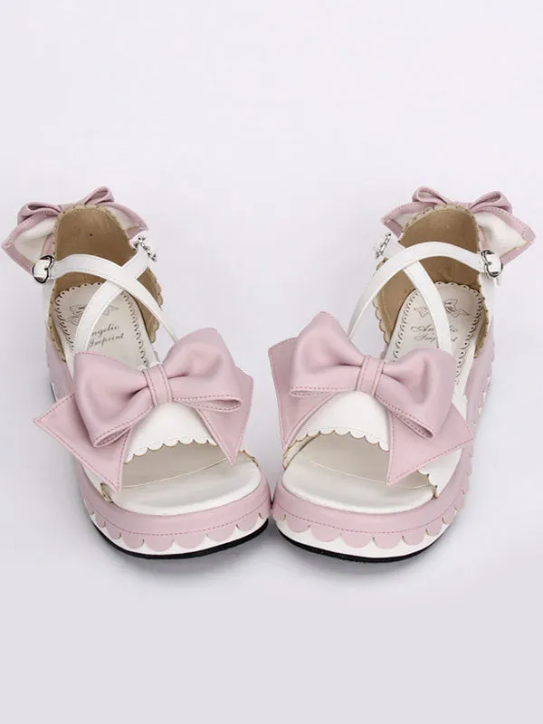 Sweet White Lolita Sandals Platform Pink Bows Ankle Straps Bows