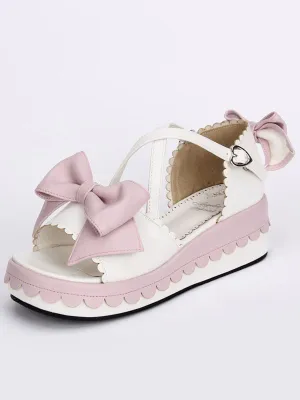 Sweet White Lolita Sandals Platform Pink Bows Ankle Straps Bows